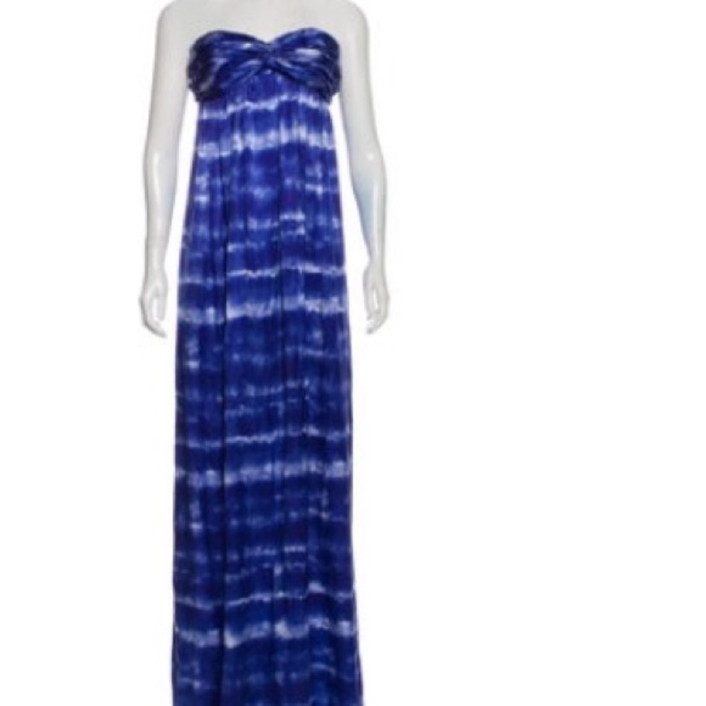 Blue and White Strapless Maxi Dress